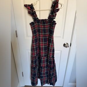 Hill House Navy and Red Plaid Midi Dress